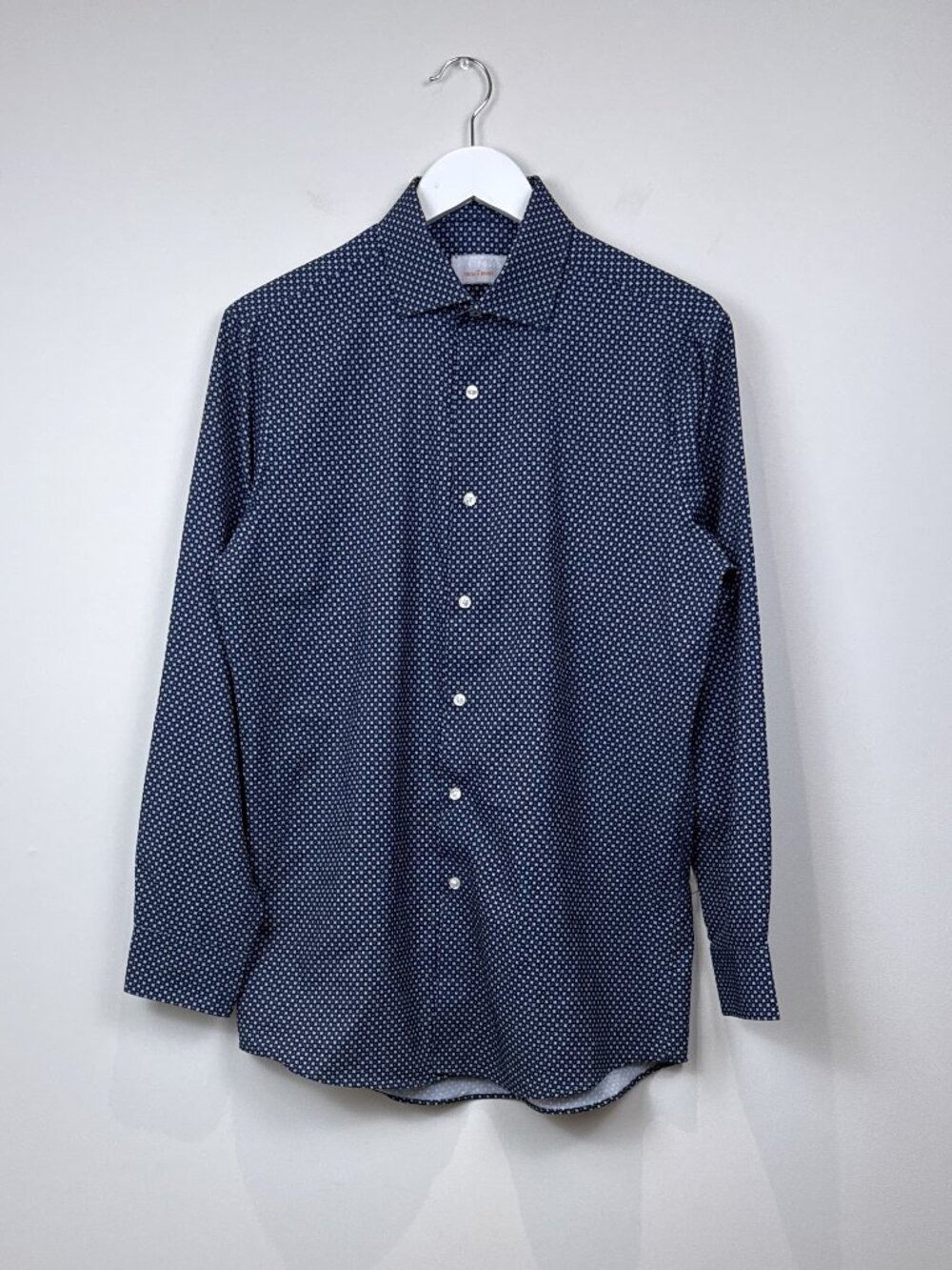 Perry Ellis Portfolio Mens Tech Shirt Slim Fit 15.5 32/33 Blue Geometric Stretch